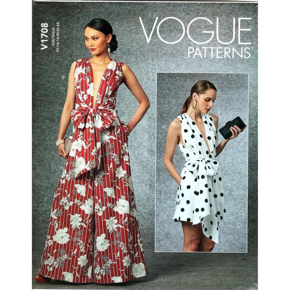 Vogue V1708 Misses 16 to 24 Wrap Jumpsuit and Romper Uncut Sewing Pattern